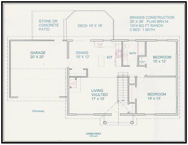 floor plan house  floor plan of home 1014 square foot home by Brands Construction free plan stock plan