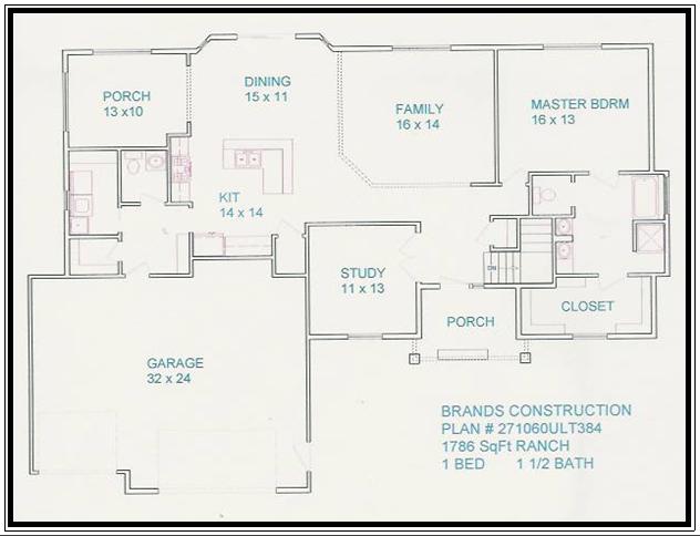 House free floor plan for new home building. This  plan of home 1780 square feet is a new home built by Brands Construction and is a house building  plan  in our new house and home stock plan free series