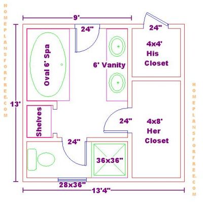 Bathroom Design Floor Plans on Free 9x13 Master Bath Floor Plan With His And Her Closet Layout
