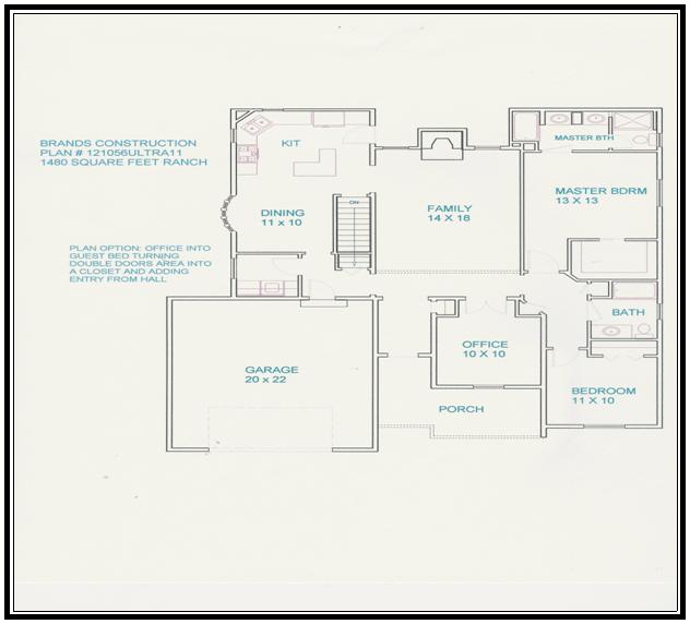 House free floor plan for new home building. This  plan of home 1480 square feet is a home built  by Brands Construction and is a house plan in our New house and home stock plan free series

www.HomePlansForFree.com