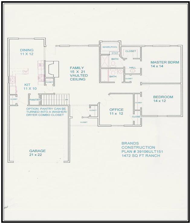 House free floor plan for new home building. This  plan of home 1472 square feet is a home built  by Brands Construction an is a house plan  in our New house and home stock plan free series