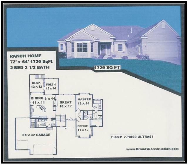 House free floor and elevation plans for new home building. This  plan of home 1726 square feet is a new home built by Brands Construction and is a house plan  in our new house and home stock plan free series