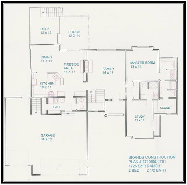 House free floor  plan for new home building. This  plan of home 1726 square feet is a new home built by Brands Construction and is a house plan  in our new house and home stock plan free series