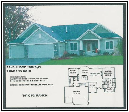 House free floor and elevation plans for new home building. This  plan of home 1780 square feet is a new home built by Brands Construction and is a house plan  in our new house and home stock plan free series