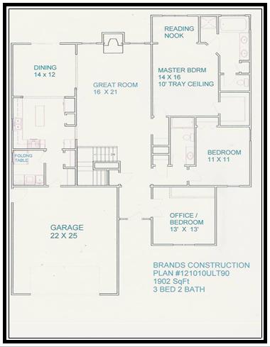 House free floor plan for new home building. This plan of a home 1902 square feet is a new home plan built by Brands Construction and is a house building plan of our new house and home stock plan free series
www.HomePlansForFree.com