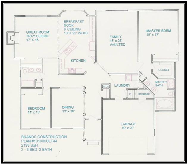 House free floor plan for new home building. This  plan of a home 2193 square feet is a new home plan built by Brands Construction and is a house building  plan of our new house and home stock plan free series
